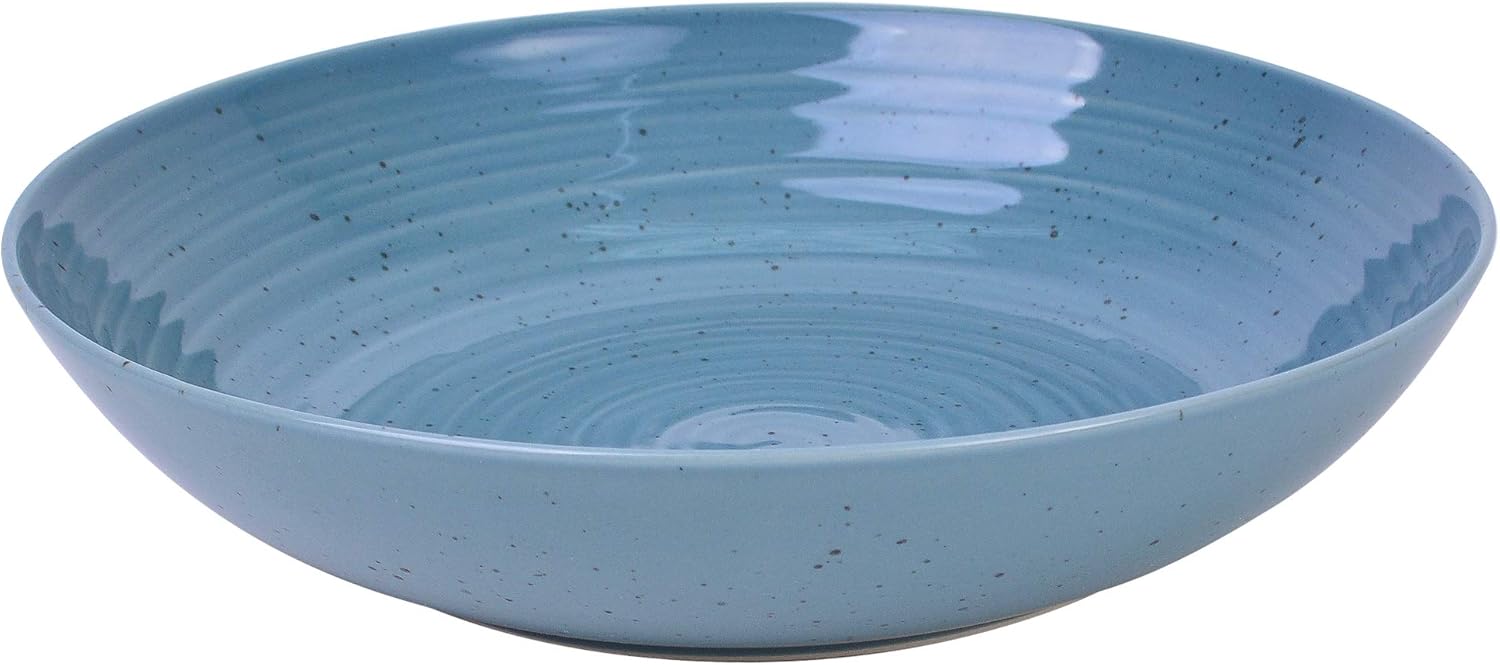 Sango Siterra Artist's Blend Stoneware Pasta Bowls (Set of 4) Multi Assorted Colors– Featuring Soft Gray, Blue, Green, and Ivory, for Everyday Dining & Entertainment, Microwave & Dishwasher Safe