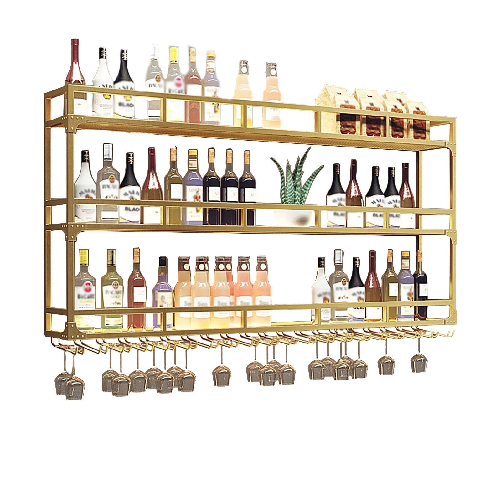 Étagère de rangement murale pour vin et bar industriel avec LED