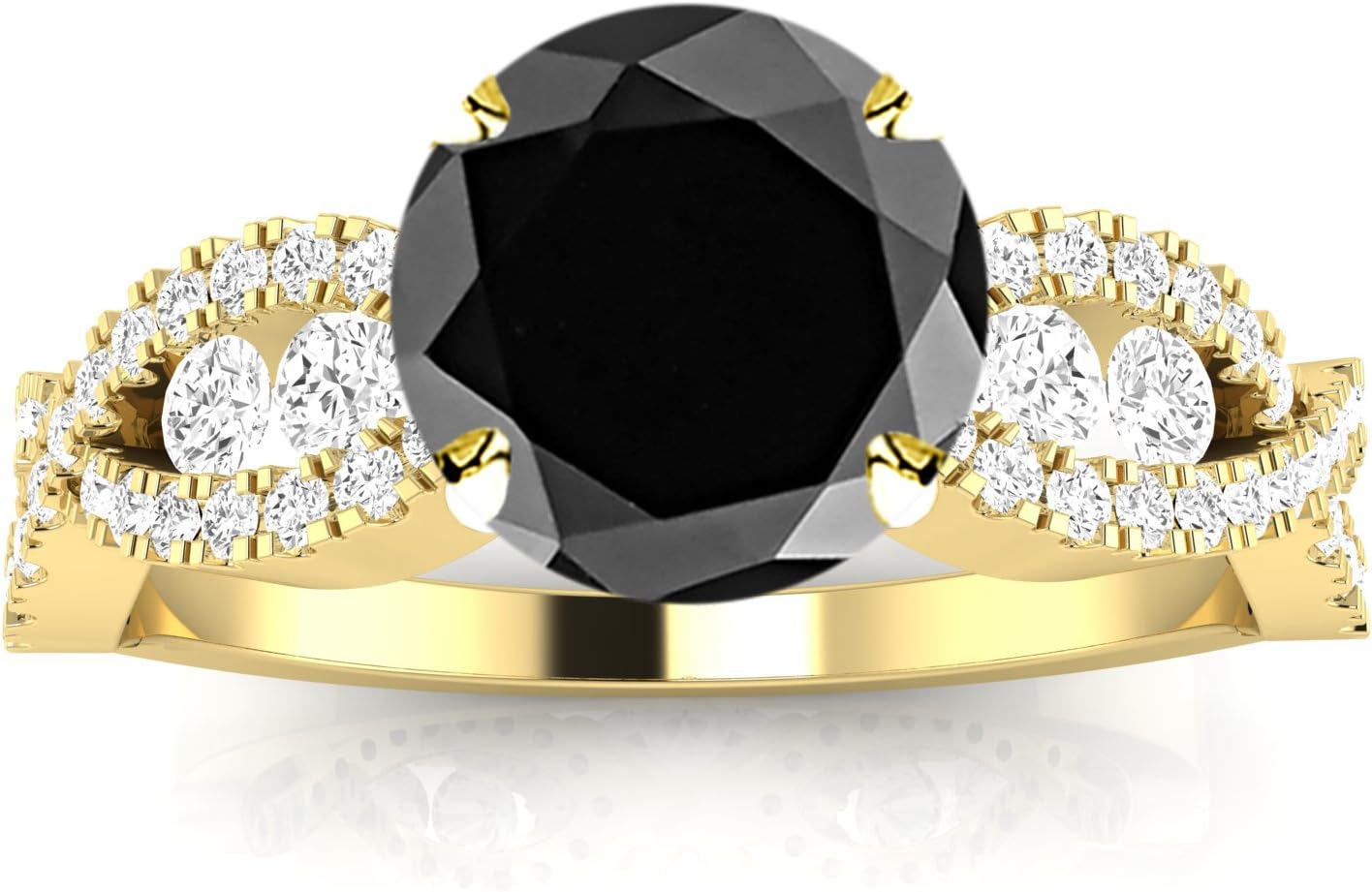 Houston Diamond District 2 to 5 Carat Designer Twisting Eternity Channel Set Four Prong Diamond Engagement Ring with a Black Diamond Heirloom Quality Center