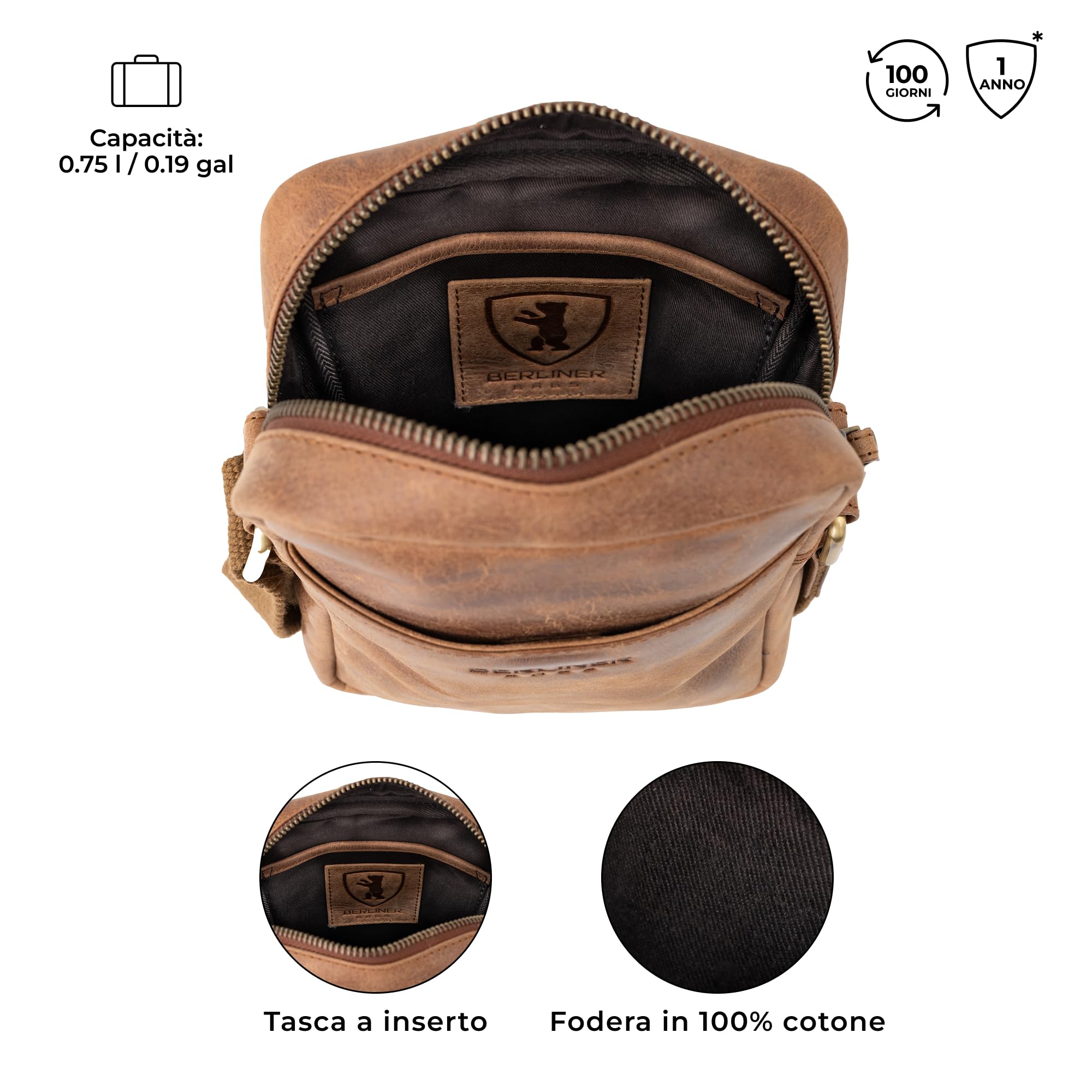 Berliner Bags Borsa a Tracolla Tom in Vera Pelle, Formato Compatto per Uso Quotidiano e Viaggi, Uomo