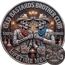 Old Bastards Brotherhood Coin, Funny 3D Skeleton Design Challenge Coin, Double-Sided Western Cowboy Brotherhood Lucky Token, Gag Gift for Dad, Friends & Drinking Buddies 1PC