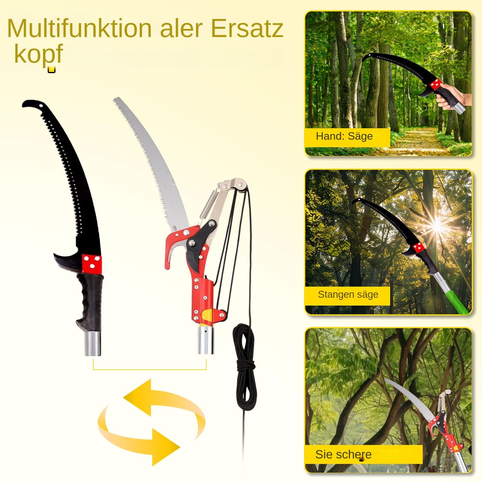 Tijeras de podar para podadoras, sierra de podar – podadora larga, longitud ajustable, podadora manual con bolsa de transporte, juego de herramientas de jardín para trabajos forestales