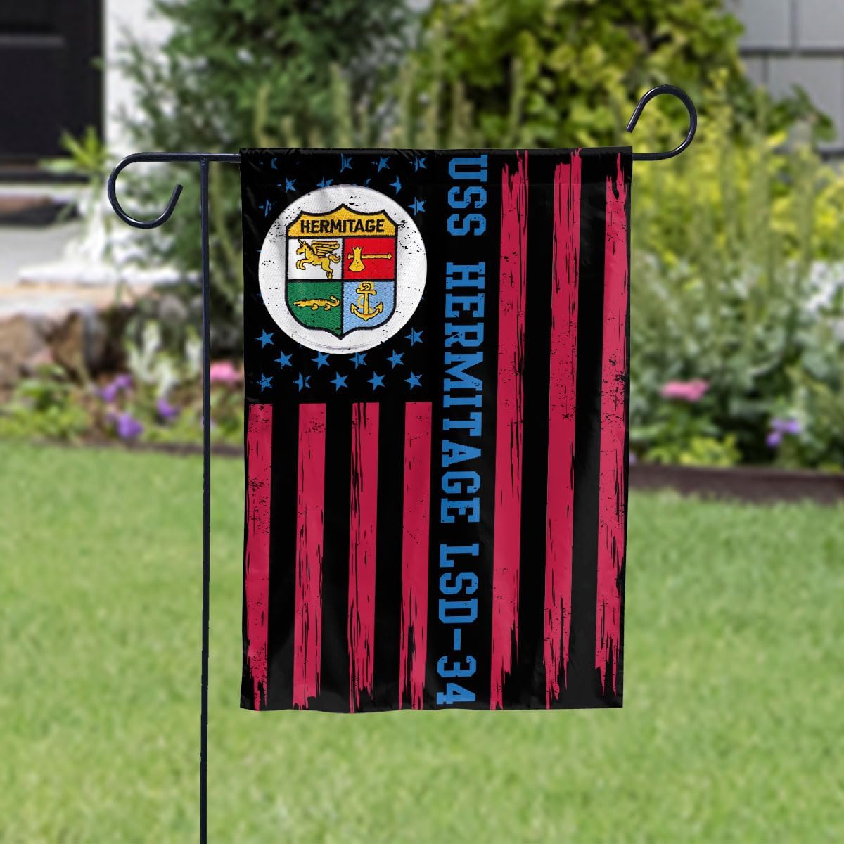 uss-Hermitage LSD 34 Dock Landing flag Ship House Flag Garden Flag For Veteran's Day, Double Sided-USA Flags Premium Polyester-Decorative Indoor Outdoor Flag, Black