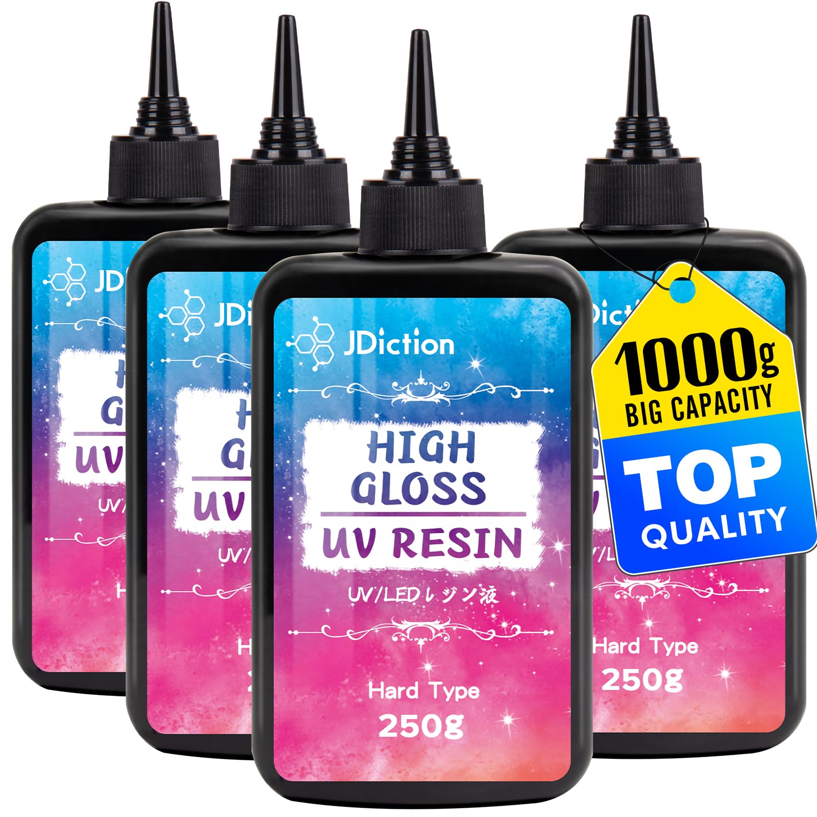 JDiction UV Resin, 1000g High Gloss UV Resin Clear Solar Cure Sunlight Activated Glue Hard UV Resin Kit for Jewelry Making, Casting and Coating, DIY Crafts, Resin Art Supplies