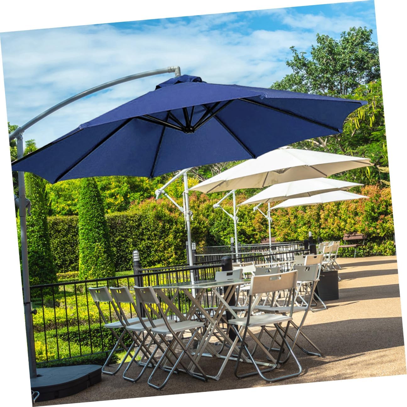 Replacement Canopy Umbrella 2.7m 8-rib Polyester Fabric Outdoor Patio Umbrella Cover Sunshade Waterproof Garden Parasol Replacement Cloth Navy Blue