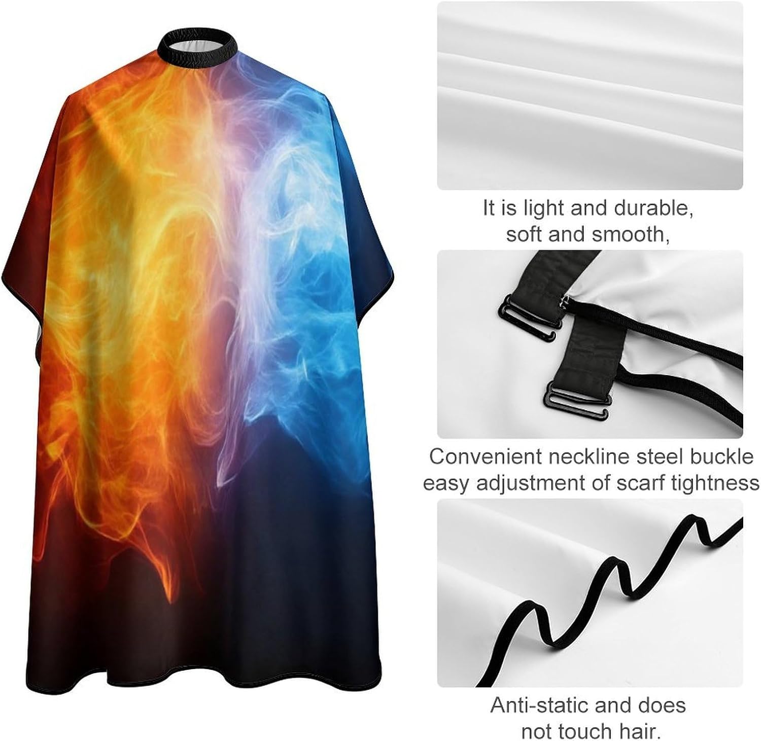 Fashion Barber Cape Unisex Hair Cutting Cape with Adjustable Closure Ice Water Fire Flame Red Blue