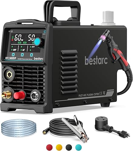 bestarc Cortador de plasma de arco piloto, pantalla LED, sensor de aire, máquina cortadora de plasma 50A, doble voltaje 110/220V, corte limpio de