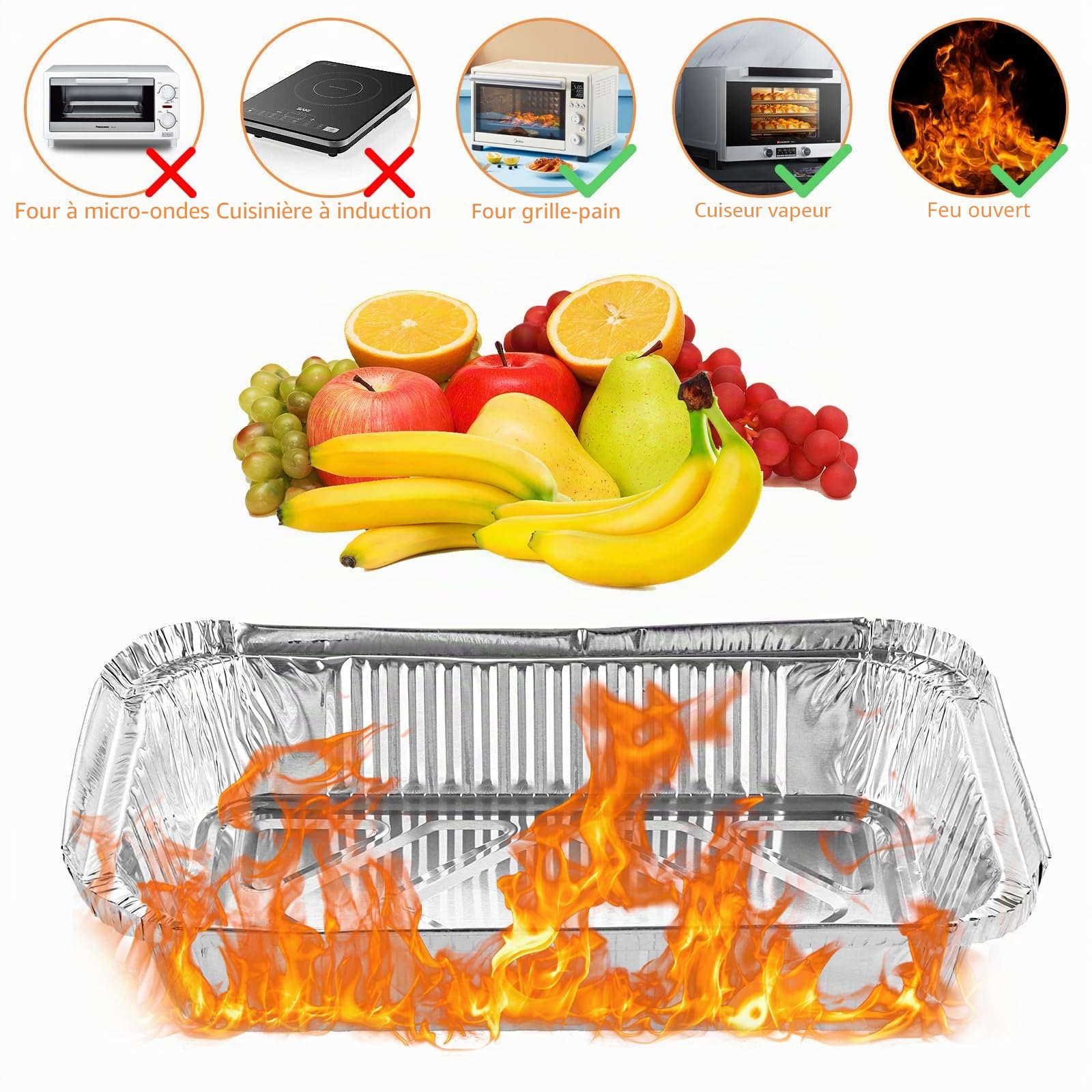 Lot de 100 barquettes en aluminium 850 ml Jetables Pour griller, rôtir, conserver 21 x 14 x 4 cm