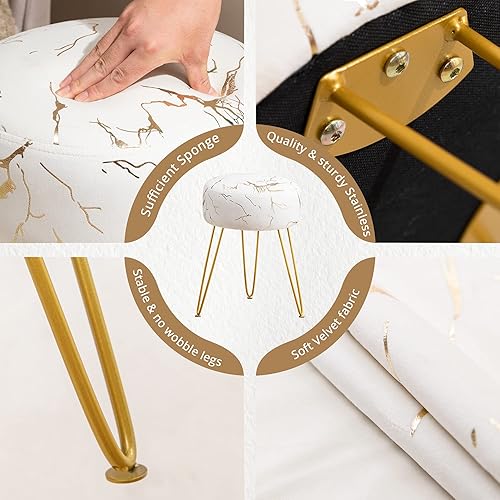 Miniatura 5 de LUE BONA Taburete de tocador, taburetes de tocador dorados para sala de maquillaje, taburete otomano redondo, reposapiés de terciopelo para tocador