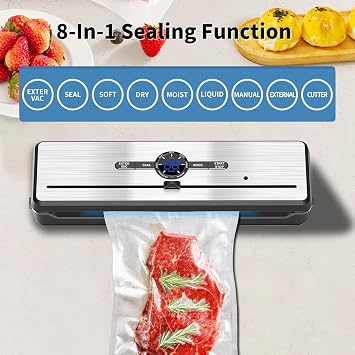 Vacuum Sealer, 70KPA Powerful Pro Food Saver Vacuum Sealer Machine, Full Automatic with Double Heat Seal, Liquid, Wet, Dry Modes with External Vacuum System, Built in Cutter & 15 Vacuum Bags