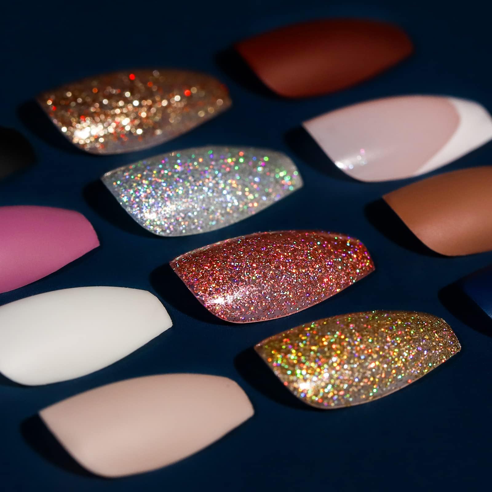 Press on Nails,Teenitor 288PCS Matte Medium Length, Acrylic Fake Nails Full Cover, Ballerina Coffin Press on Nails,Glitter Press On False Nails