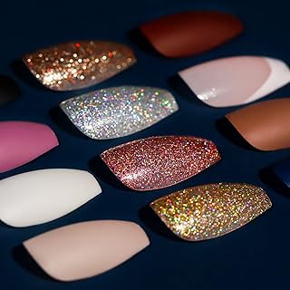 Press on Nails,Teenitor 288PCS Matte Medium Length, Acrylic Fake Nails Full Cover, Ballerina Coffin Press on Nails,Glitter Press On False Nails