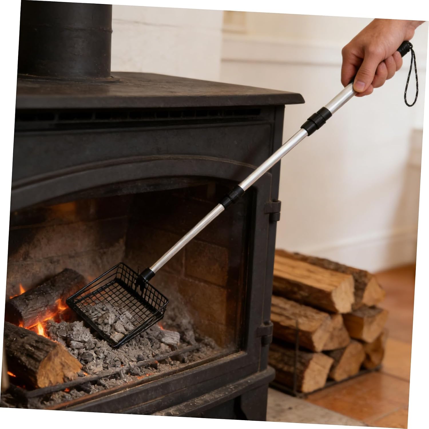 Fireplace Ash Sifter Shovel Long Handle with 3 Section Adjustable