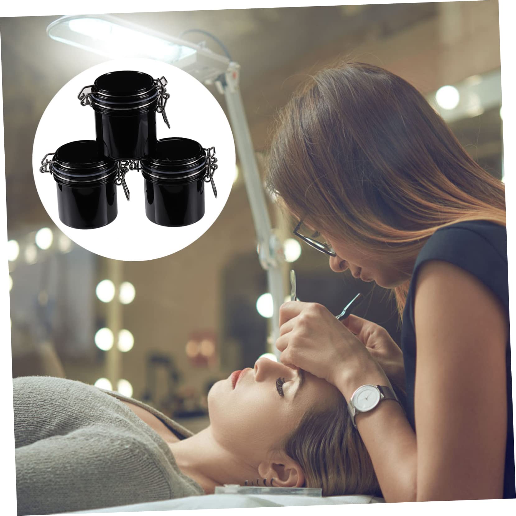 BELLIFFY 3pcs Eyelash Extension Containers Stylish Durable Made of Stainless Steel Plastic