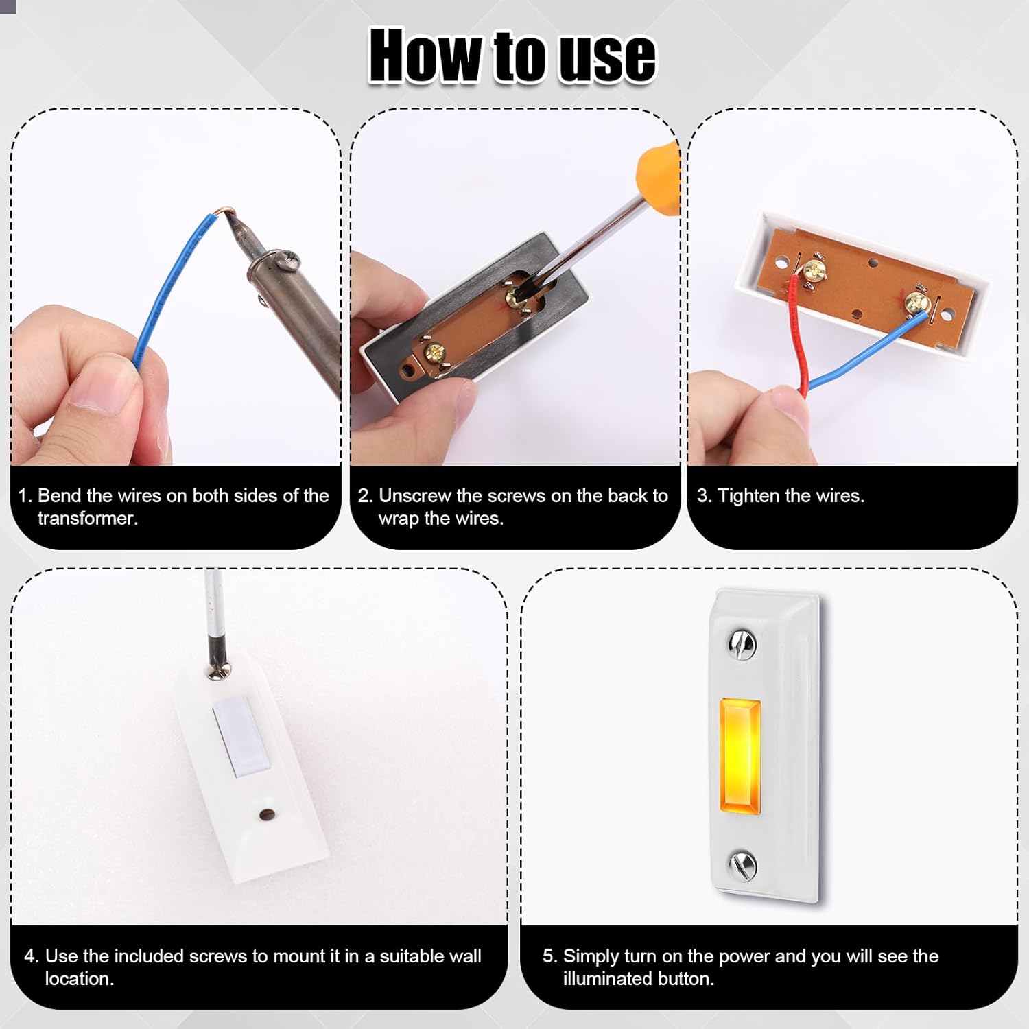 Lighted Doorbell Push Button, Metal Door Bell Button Wired with Screws Wall Mounted Doorbell Switch Door Chime Button Doorbell Button Replacement for Most Doorbell Door Chime (White)