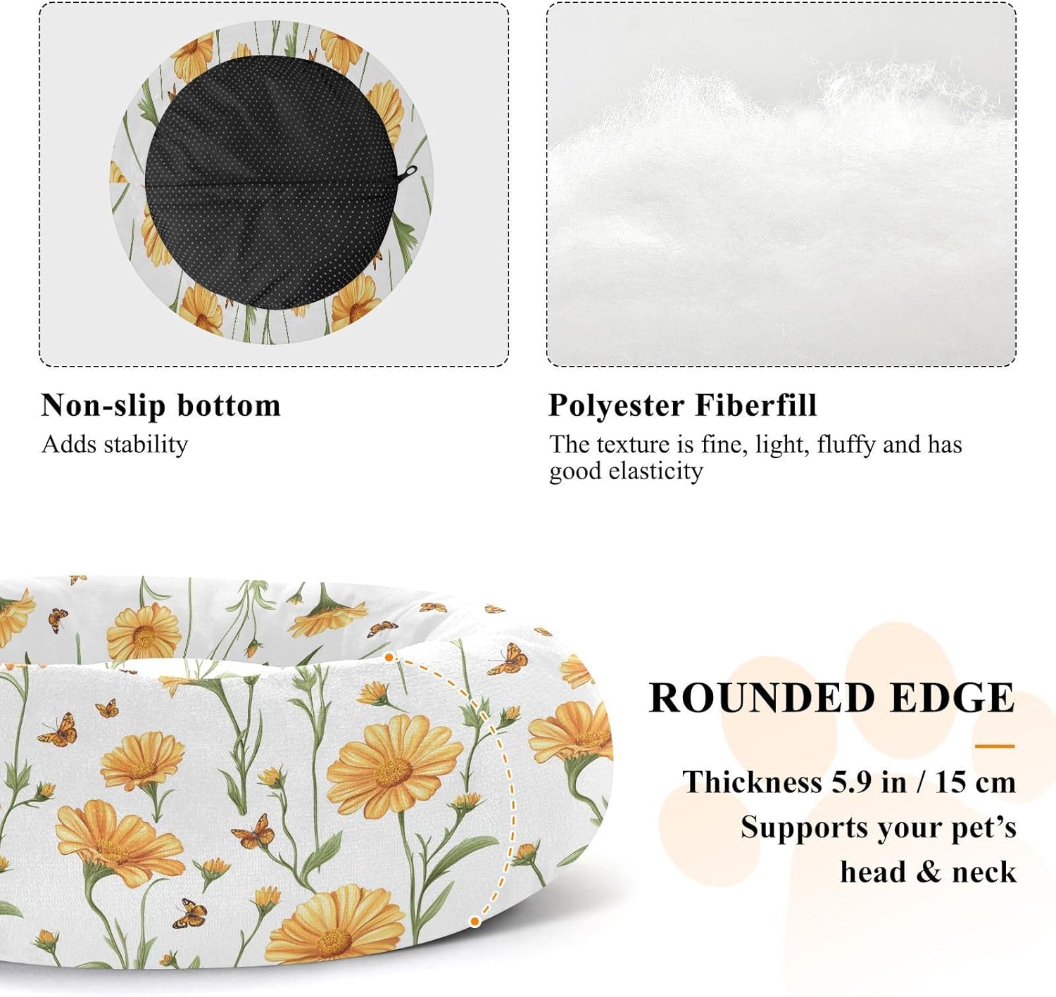 Pet Dog Bed Anti-Slip Fluffy Dog Pillow Bed for Medium Size Pets Supplies M Sweet Calendula White