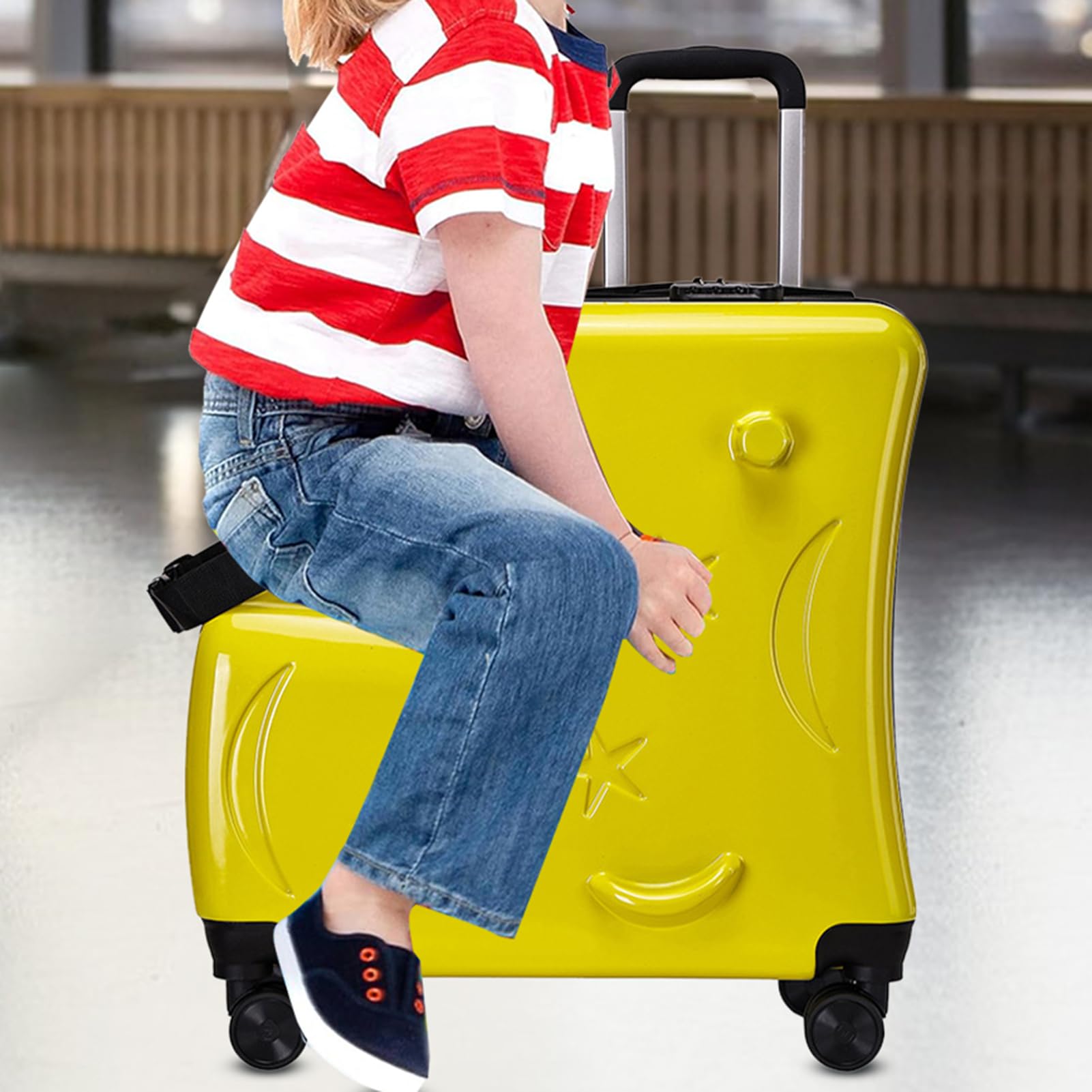 Bagaglio da viaggio per bambine, con chiusura sicura, da 50,8 cm, con ruote lisce, per ragazzi e ragazze, borsa leggera per le vacanze per avventure aeroportuali, Giallo, 18.5x7.87x22.44 inches