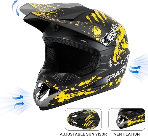 Miniatura 4 de SPARK Youth Kids Dirt Bike Helmets - Lightweight & Vented, Full Face, 4Pcs Set with Gloves, Goggles & Mask for Ages 5-14 (Motocross ATV Off-Road)