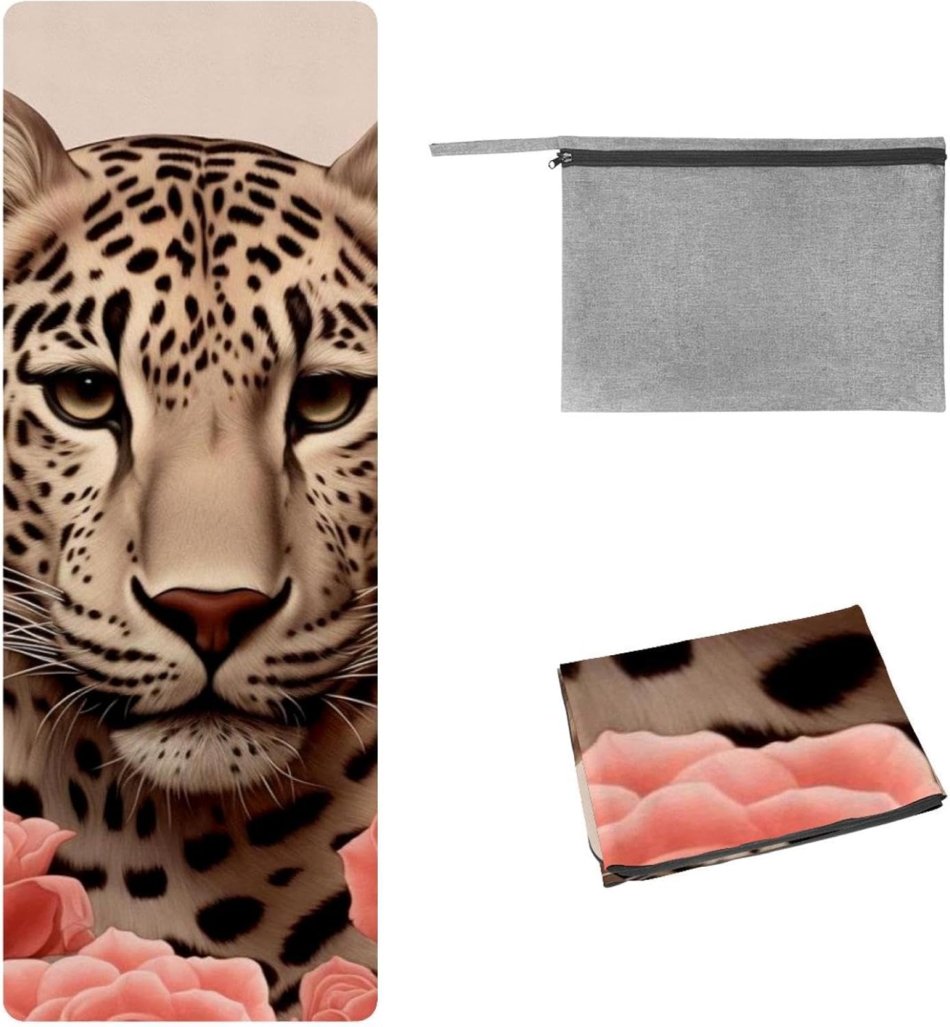 Yoga Towel, Leopard Rose Flower Non Slip Sweat Absorbent Hot Yoga Mat Towel for Hot Yoga, Pilates and Fitness - 72.8" x 26.8"