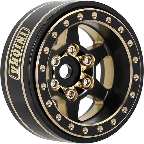 Miniatura 2 de INJORA 1.0 Plus - Llantas de latón Beadlock de 6 radios para TRX4M SCX24 FCX24 124 118 RC Crawler, 1.48 ozpiezas (negro y dorado)