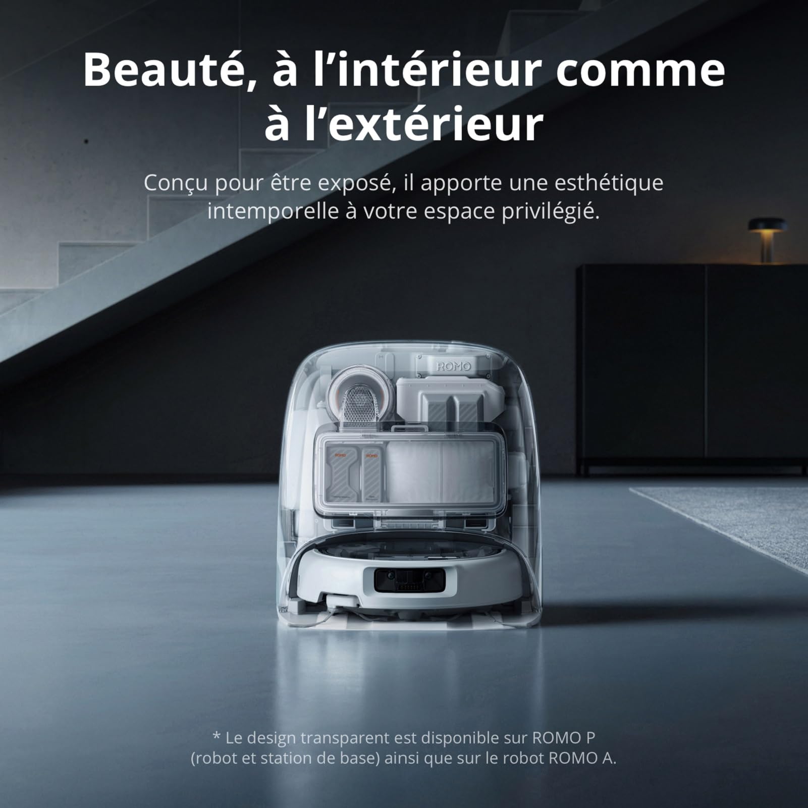 DJI ROMO P Robot Aspirateur Laveur, Aspiration Puissante 25 000 Pa, Détection d'obstacles de Niveau Drone, Nettoyage et séchage Automatique des serpillières, Anti-Enchevêtrement Poils d'animaux