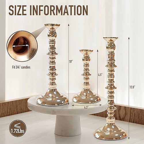 Miniatura 3 de Juego de 3 portavelas dorado para velas cónicas y pilares, elegante centro de mesa decorativo para mesa de comedor, boda, decoración del hogar, se