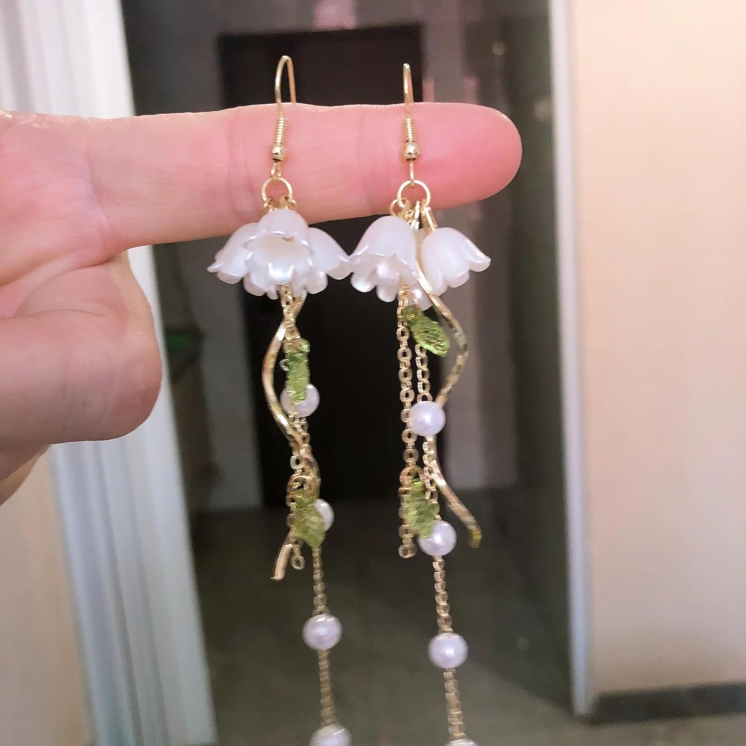 Bell Orchid Flower Earrings for Women White Lily of the Valley Floral Simulated Pearl Long Tassel Dangle Drop Earrings Wedding Bridal Jewelry - Image 7