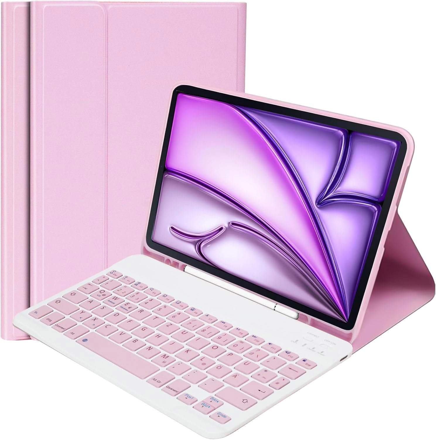 Funda con teclado para iPad Air de 11 pulgadas 2025 M3/2024 M2 7/6/5/4ª generación 2022/2020, teclado con funda para iPad Air de 11 pulgadas/10.9 pulgadas, diseño QWERTZ (rosa)