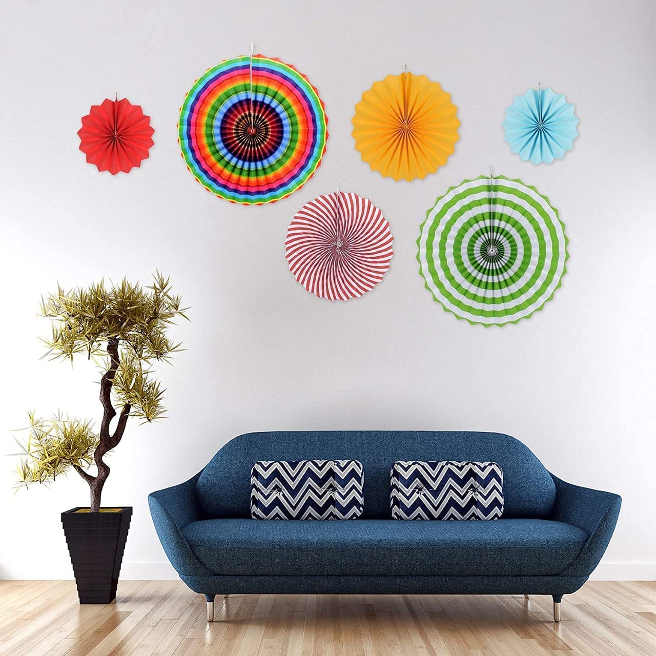 Shopping Mart Set of 6 Paper Hanging Fans Decoration for Birthday Decoration Items for Girls&Boy (Multi) 1