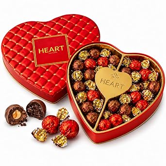 Premium Italian Chocolate Truffles Gift Box Fathers Day- Heart Shaped Gourmet Assorted Milk & Dark Chocolate Hazelnut Collection - Luxury Gift for Mom,Dad,Father, Women - Mothers Day, Birthday, Anniversary