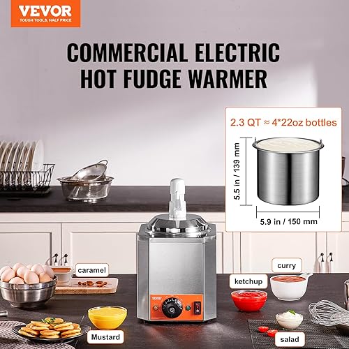 Miniatura 2 de VEVOR Dispensador eléctrico de queso con bomba, calentador comercial de dulce de azúcar caliente de 2.3 cuartos de galón, dispensador de bomba de