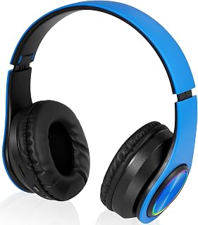 Wireless Headphones Bluetooth Over Ear, HiFi Stereo Foldable Headphones with Built-in HD Mic, FM, SD/TF, Lightweight Over-Ear Headset for Travel Work PC School Cellphone Blue