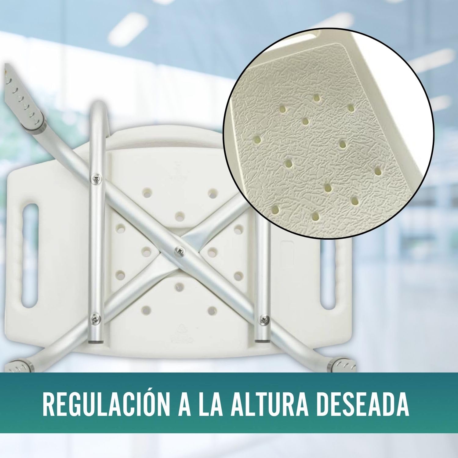 OrtoPrime Silla para Ducha Ortopédica - Taburete Baño con Respaldo - Asiento para Ducha Regulable en Altura - Silla para Ducha para Personas Mayores - Antideslizante Ducha