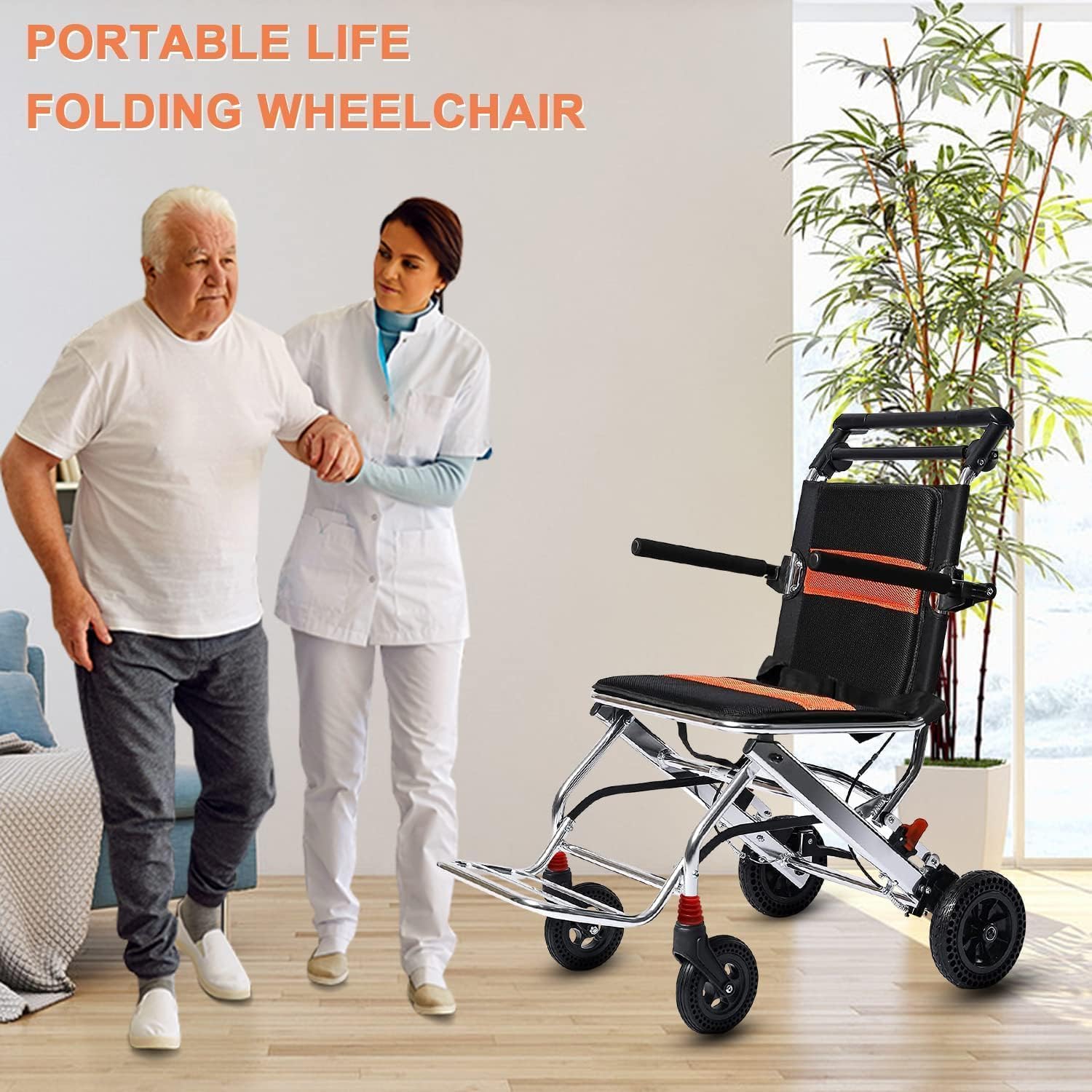 silla de ruedas Silla de ruedas de transporte portátil, silla de ruedas plegable para viaje con freno de mano, silla de ruedas manual ultraligera, scooter silla ruedas