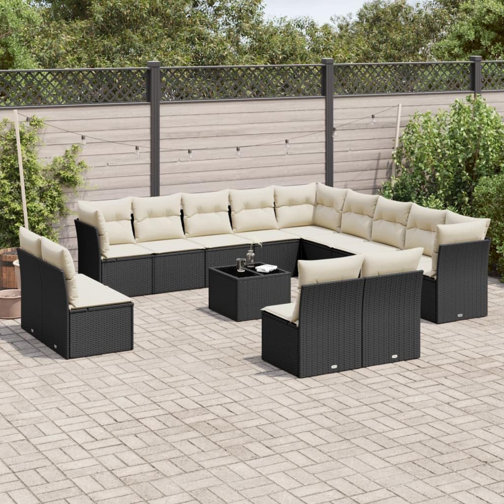 Sofá de Jardín Modular con Cojines Acolchados, Rattan PE, para Exterior, Negro, 55x62x69 cm