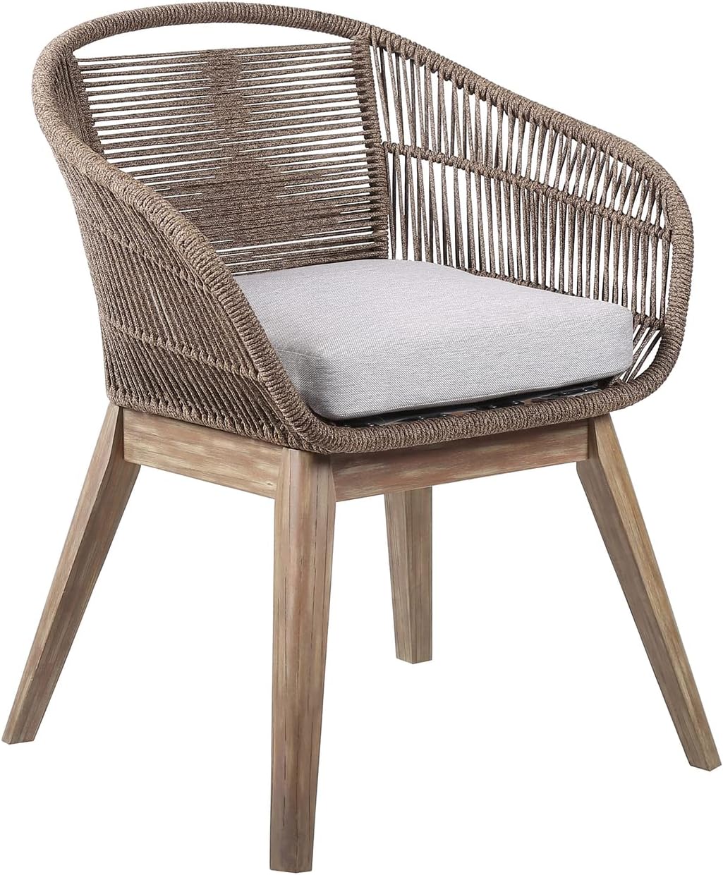 Armen Living Tutti Frutti Modern Indoor Outdoor Patio Dining Chair in Light Eucalyptus Wood with Truffle Rope and Gray Cushion
