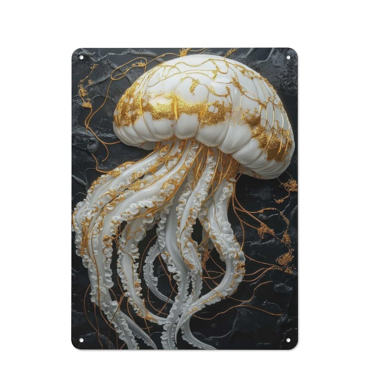Golden Jellyfish Art Tin Wall Sign 40x30cm, Country Style Bistro Wall Plaque for Coffee Bar, Kitchen, Bistro Or Tea Corner