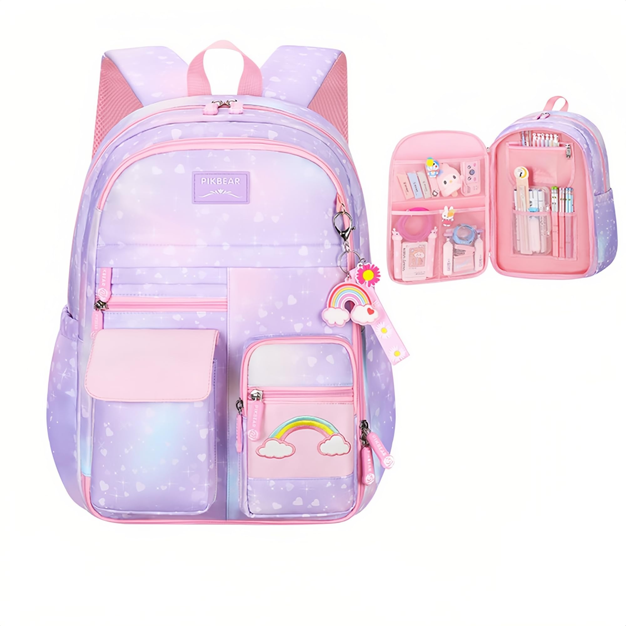 Gradient Kids Bookbag with Compartments - Cute Backpacks for Elementary School Girls