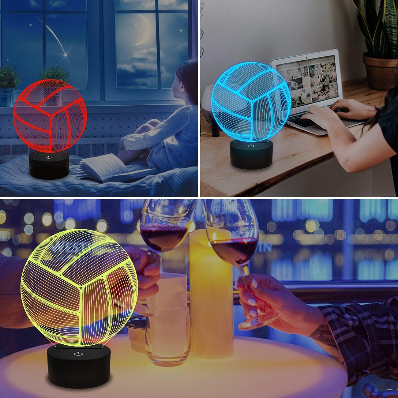 FULLOSUN Volleyball 3D Night Light, Sport Mood Illusion Lamp for Kids with Remote Control 16 Colors Changing, Creative Birthday Beach Volleyball Coach Lover Gifts for Boys Bedroom Decoration