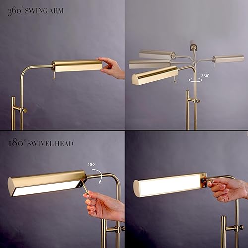 Miniatura 4 de O'Bright Cedric - Lámpara de pie ajustable para farmacia, diseño industrial para lectura, manualidades, trabajo, LED de 10 W, altura de 45 a 61