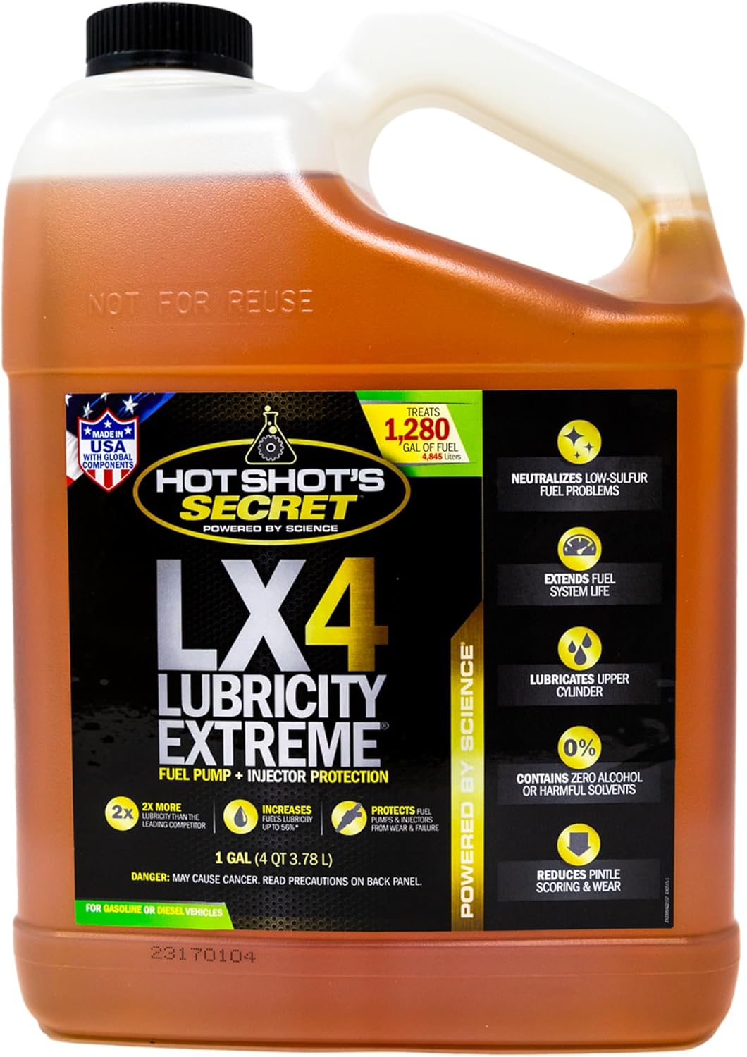 Hot Shot’s Secret LX4 Lubricity Extreme 1 Gallon – Treats 1280 Gallons – Fuel Additive for Gasoline and Diesel Engines, Increases Lubricity, Protects and Extends Fuel System Life