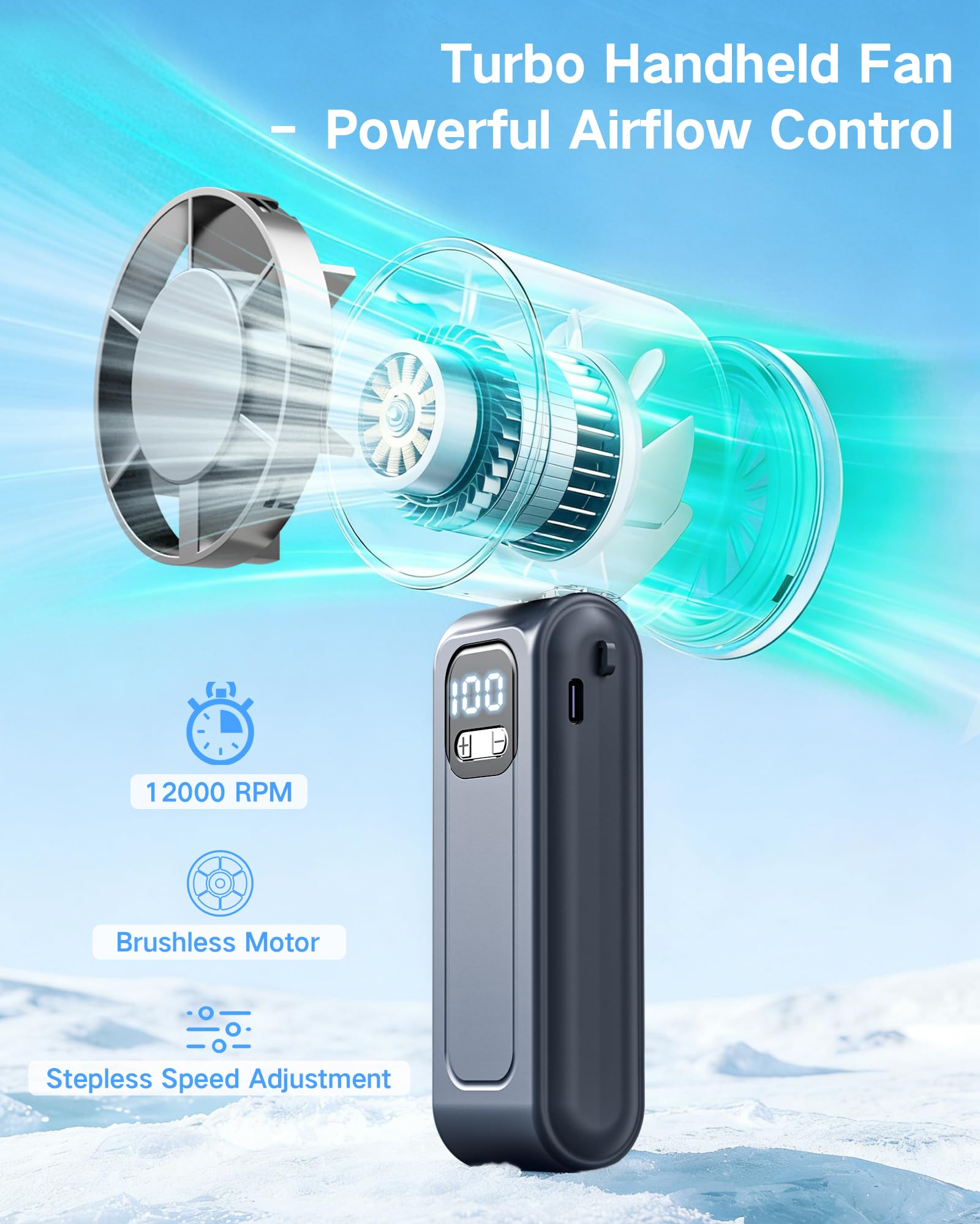 Wudyfei Portable Handheld Fan with Ice Cooler, High-Speed Turbo Hand Fan - Image 6