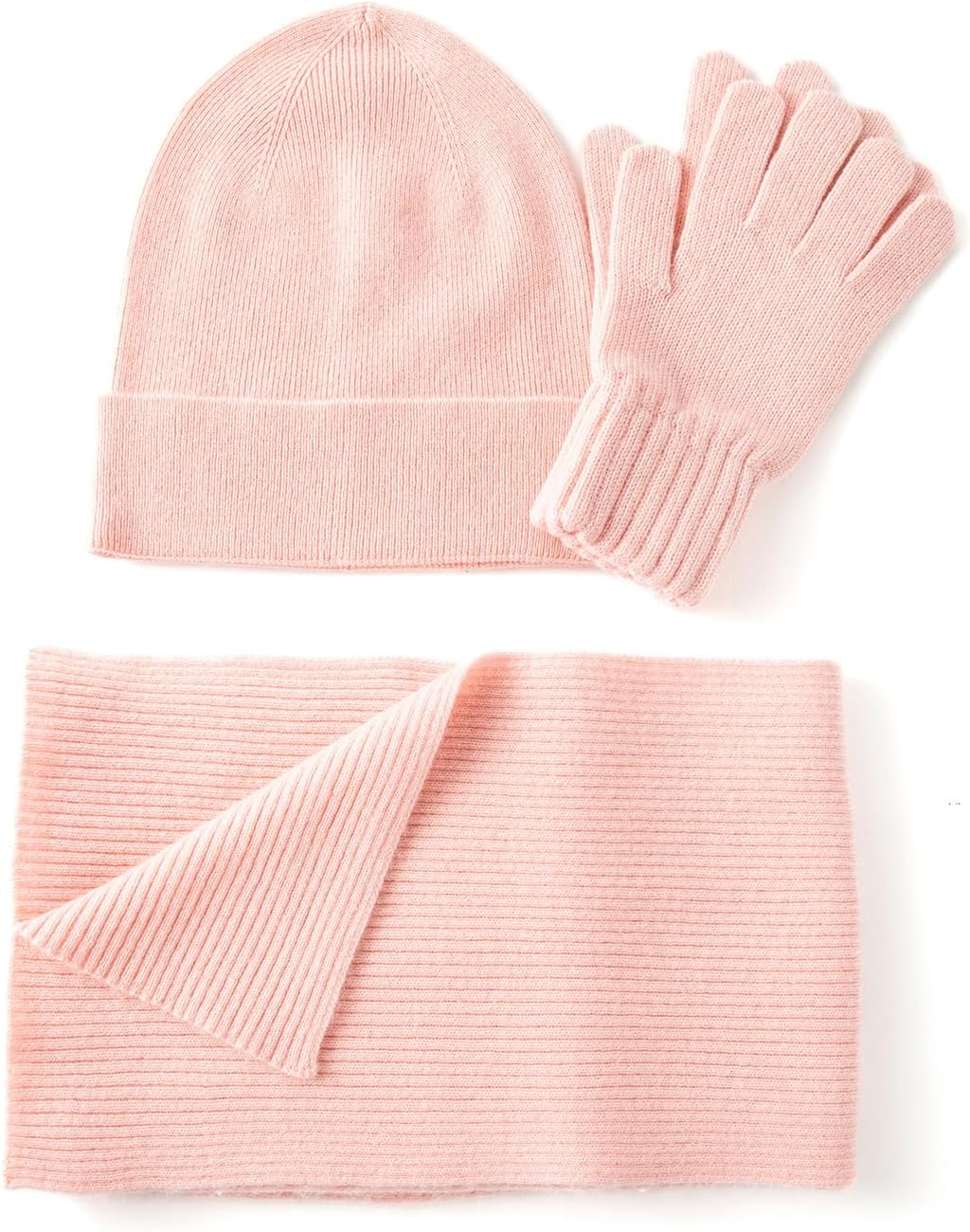Unisex 3Pcs Cashmere Wool Scarf Hat Gloves Set, Soft Ribbed Cuffed Beanie Glove Scarves Set for Men and Women with Gift Box