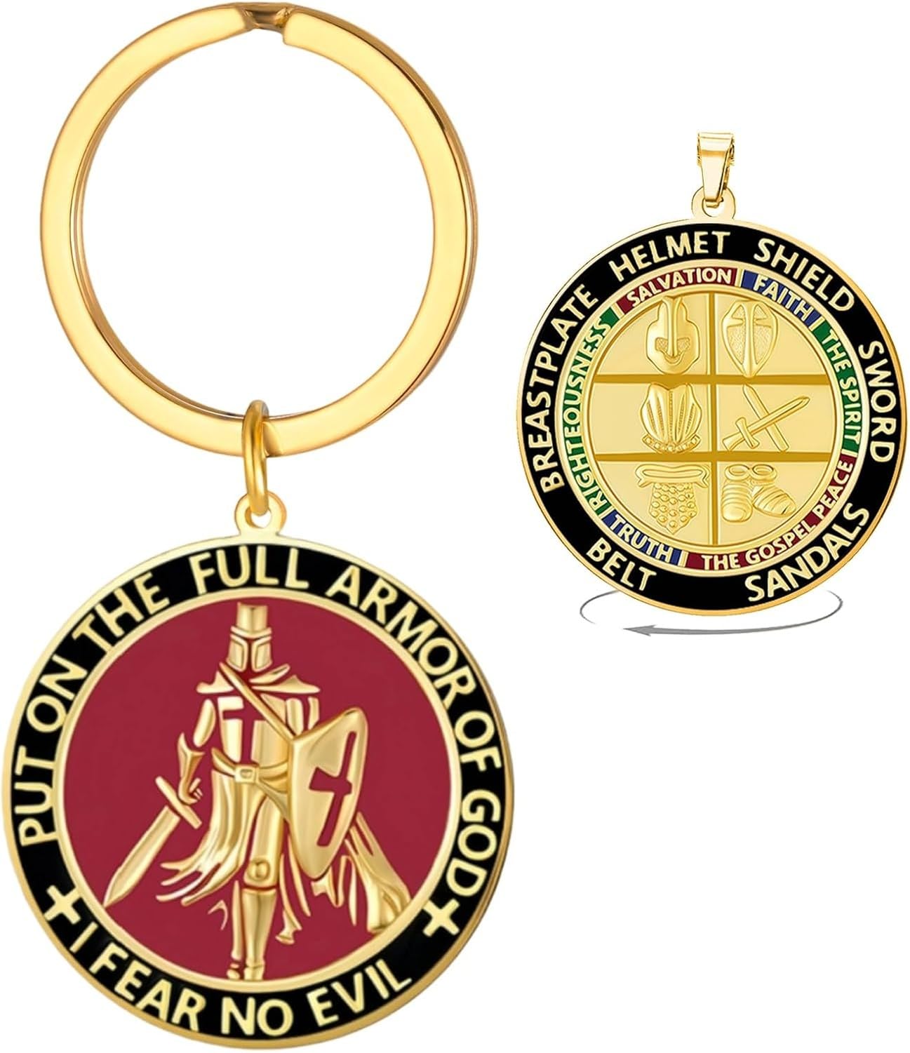 Faozhuo Knights Templar Keychain for Men Armor of God Scripture Cross Medieval Gift Crusader Knight Keyring Battle Gear Bible Verse Accessories, Gold
