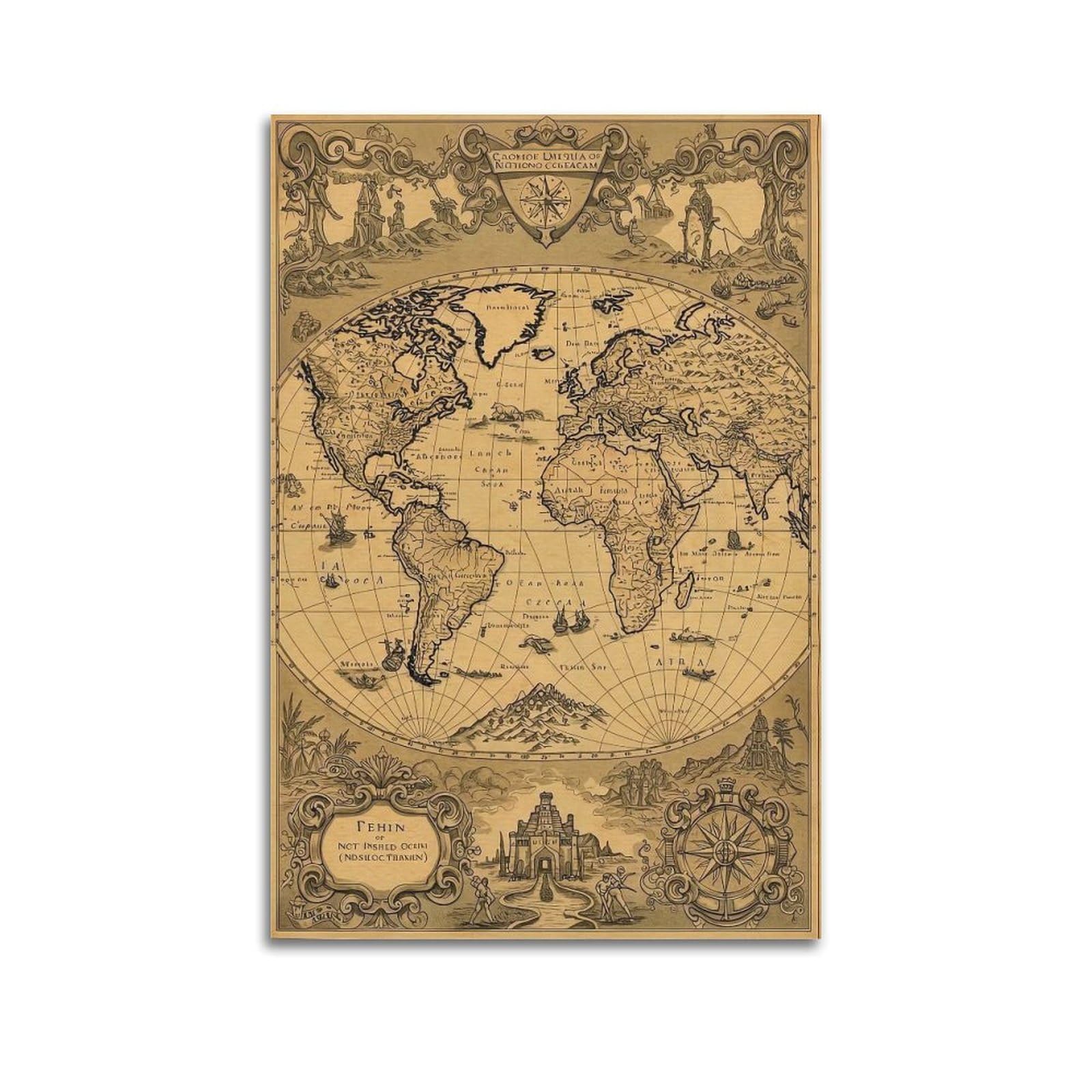 OKAHYS Vintage Old World Map Artwork Poster Decorative Painting Canvas Wall Artworks Picture 24x36inch(60x90cm)