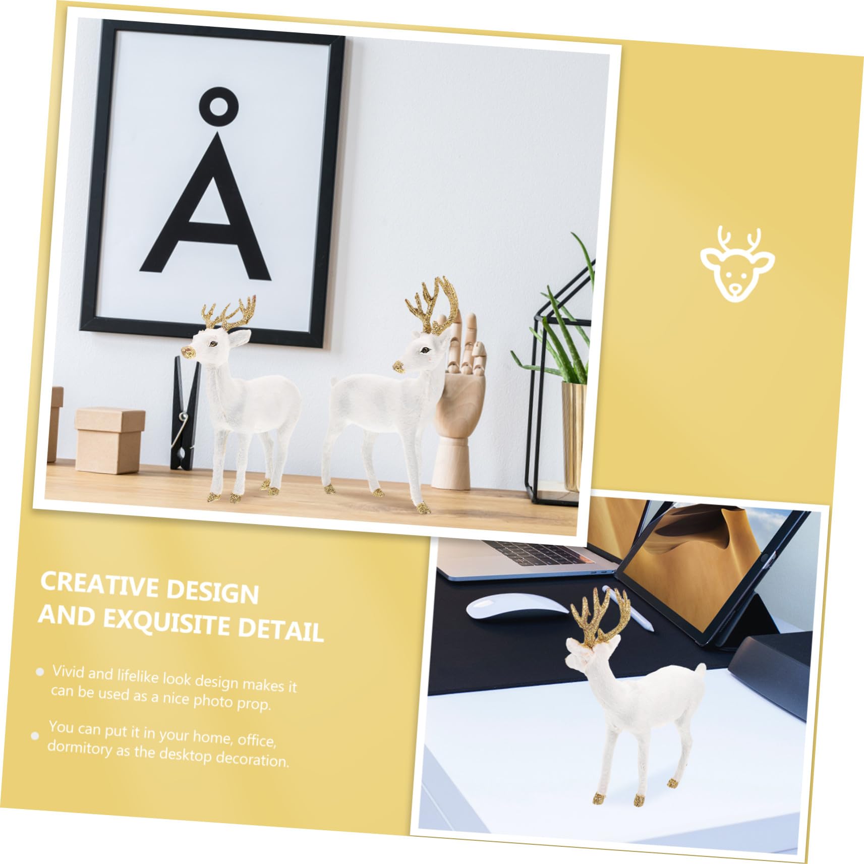 2 Stück Realistische Weiße Sika REH Figuren Lebensechte Plüsch Deko Detailreiche Weihnachtsdeko Modernes Home Office Desktop Ornament Geschenkidee und Wohnaccessoire