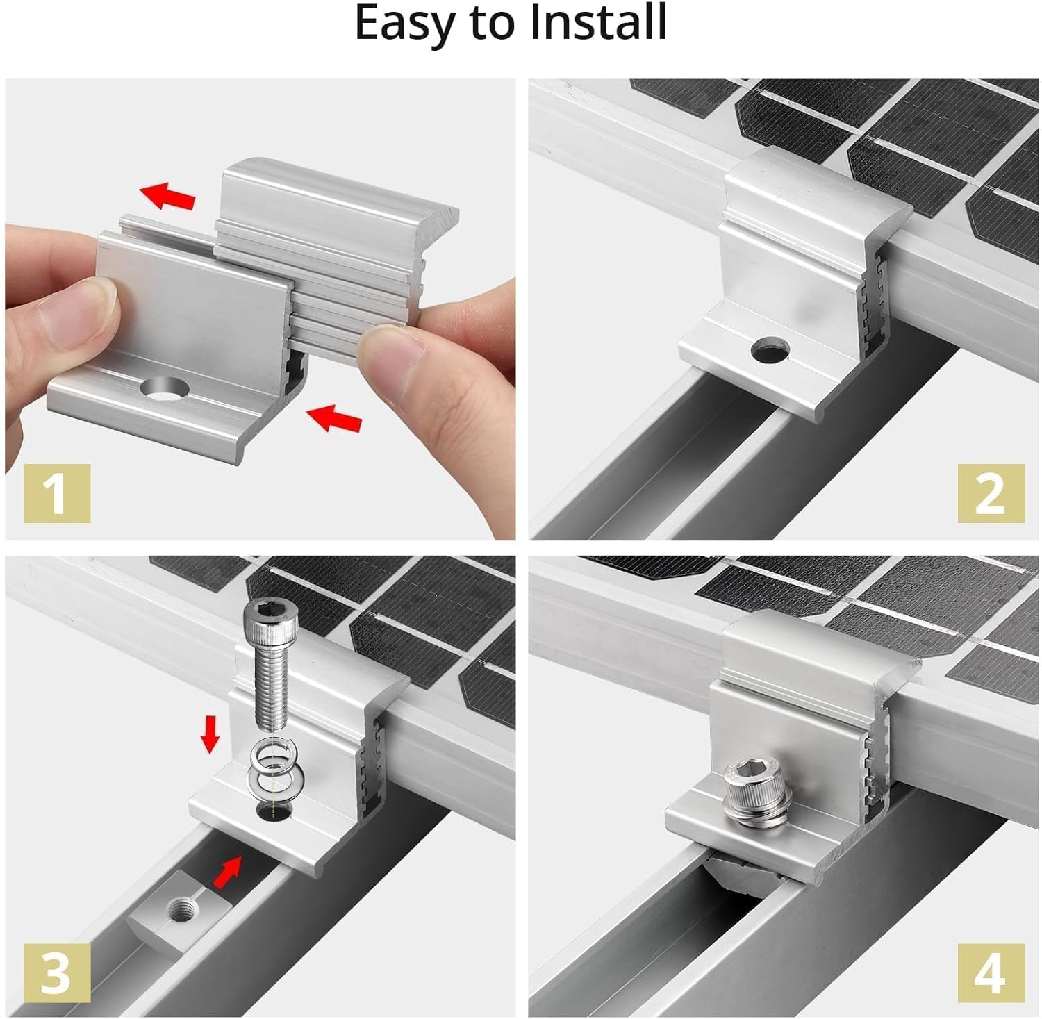 Anbte 6PCS Solar Panel Bracket Kit & Anbte 10PCS Solar Panel End Clamp 30-45mm Adjustable for Metal Roof, Tin Roof, Flat Roof, Sheet Roof