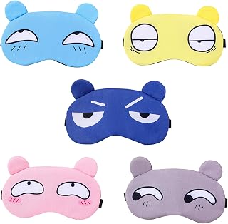 TSHAOUN 5 Pieces Cute Sleep Eye Mask, Cartoon Sleeping Eye Masks Sleep Blindfold for Women Men, Blackout Eye Mask with Adjustable Strap, Eye-Cover Blindfold for Night,Travel,Nap (5 Colors)