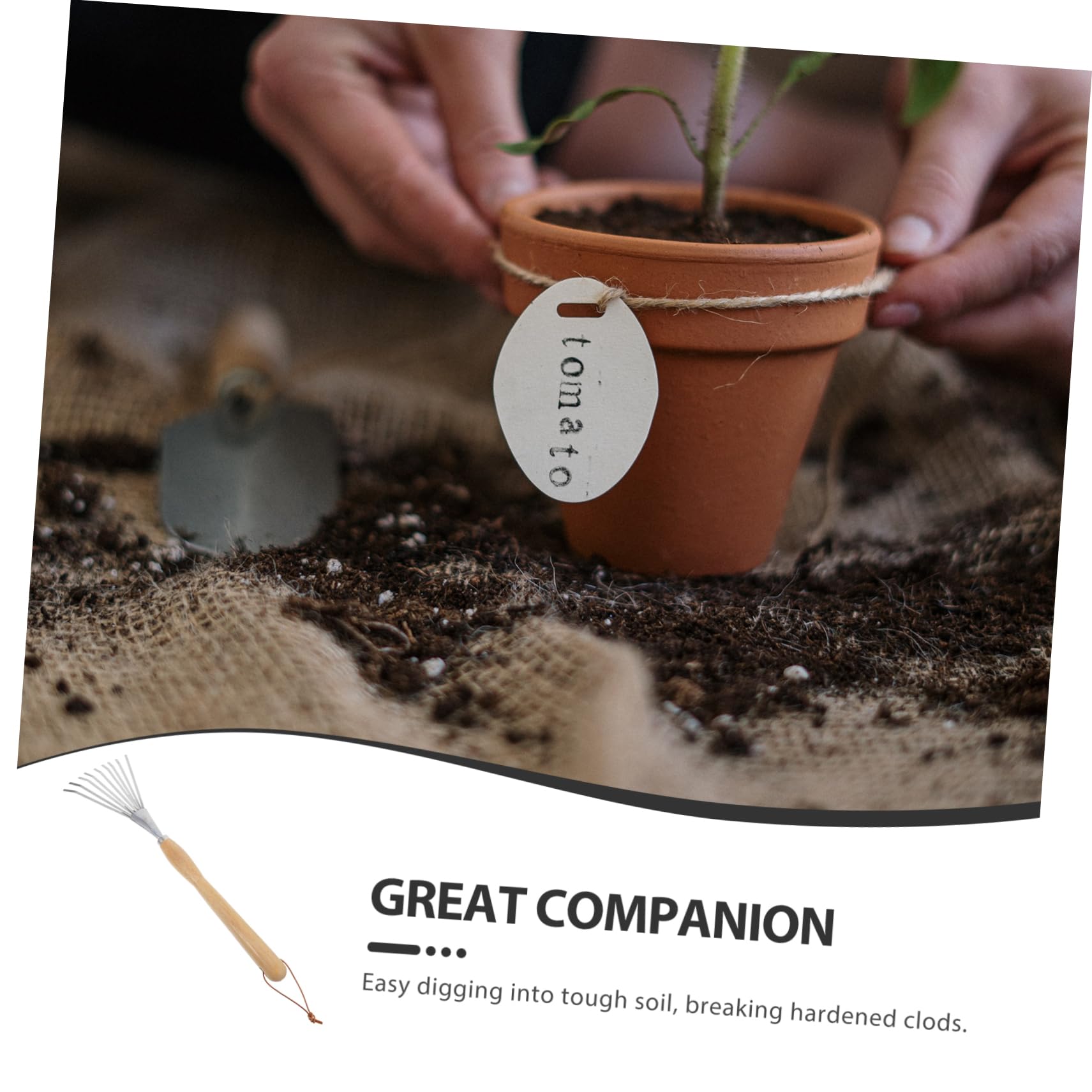 Rastrillo De Jardín para Césped y Herramienta De Mano con Mango Ergonómico para Plantar y Aflojar Tierra