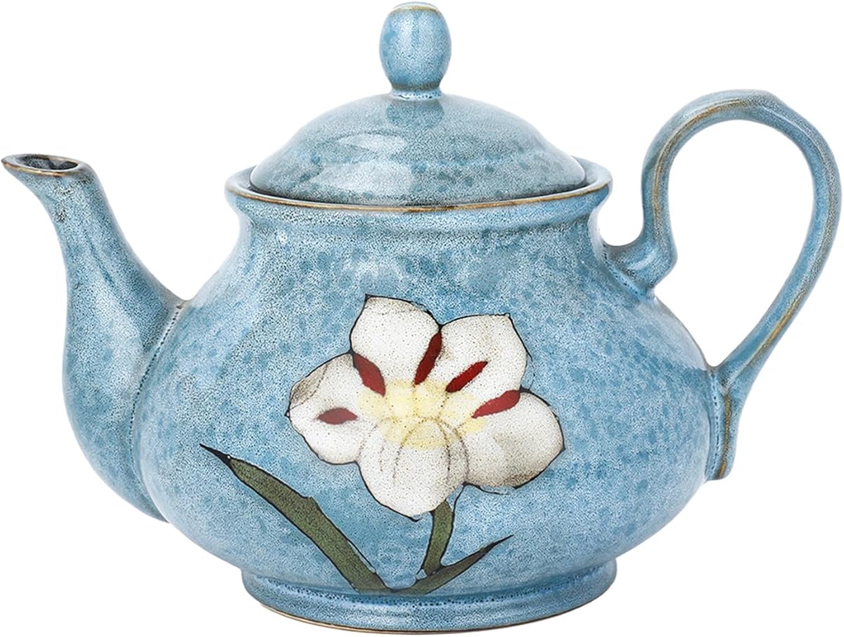 Ceramic Teapot 30 oz, Under-Glaze Hand-Painted Porcelain Tea Pot for Blooming and Loose Tea, Elegant Gift to Women & Tea Party